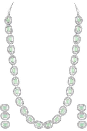 Cubic zirconia & mint crystal studded long necklace earrings