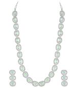 Cubic zirconia & mint crystal studded long necklace earrings
