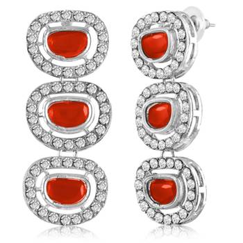 Women's crystal cz & beads studded short & long necklace earrings 5