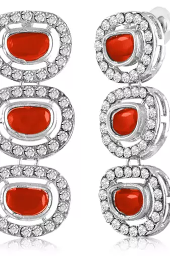 Women's crystal cz & beads studded short & long necklace earrings