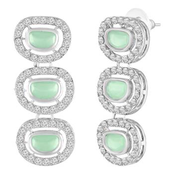 Cubic zirconia & mint crystal studded long necklace earrings 3
