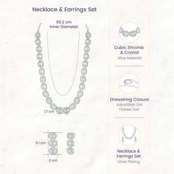 Cubic zirconia & mint crystal studded long necklace earrings 4