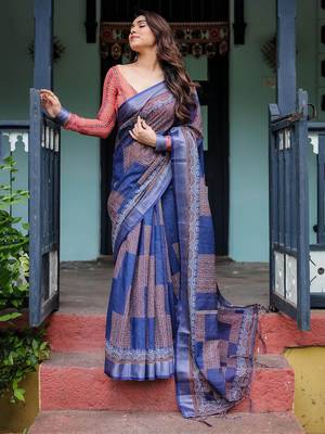 Purple floral printed  linen saree 4