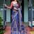 Purple floral printed  linen saree