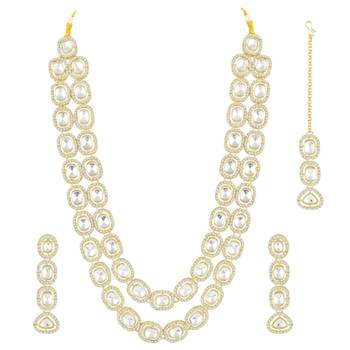 Cubic zirconia & crystal studded necklace earrings maangtikka jewelry 1