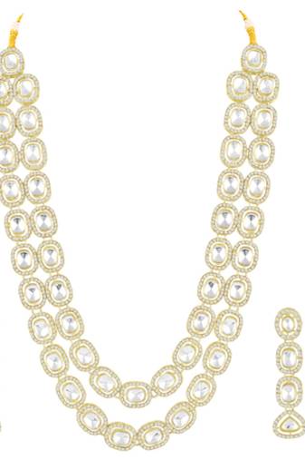Cubic zirconia & crystal studded necklace earrings maangtikka jewelry