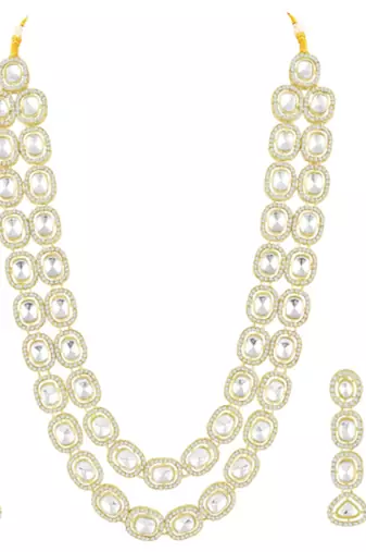 Cubic zirconia & crystal studded necklace earrings maangtikka jewelry