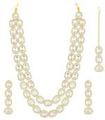 Cubic zirconia & crystal studded necklace earrings maangtikka jewelry