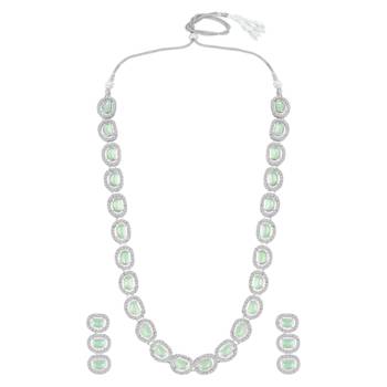 Cubic zirconia & mint crystal studded long necklace earrings 5