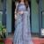 Blue floral printed zari  linen saree