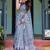 Blue floral printed zari  linen saree