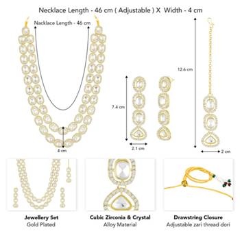 Cubic zirconia & crystal studded necklace earrings maangtikka jewelry 4