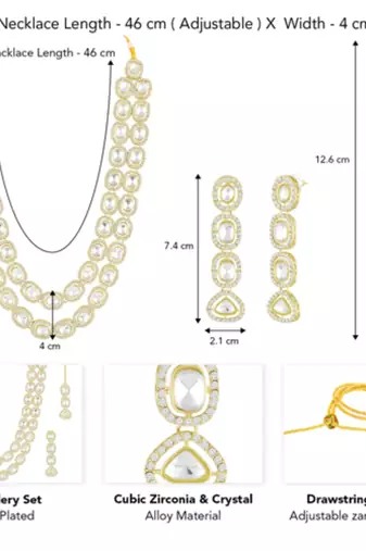 Cubic zirconia & crystal studded necklace earrings maangtikka jewelry
