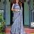Blue floral printed zari  linen saree