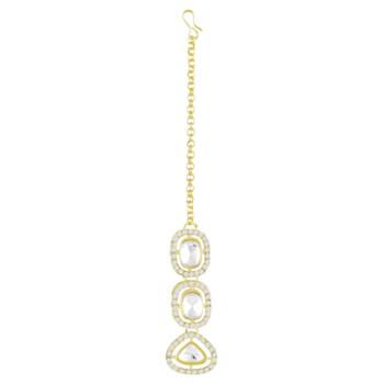 Cubic zirconia & crystal studded necklace earrings maangtikka jewelry 5