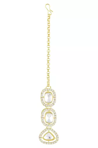 Cubic zirconia & crystal studded necklace earrings maangtikka jewelry