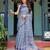 Blue floral printed zari  linen saree