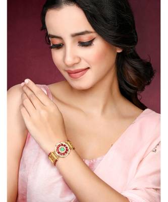 Rani pink green synthetic stone & beads studded openable bracelet ethnic jewellery gift for women 1