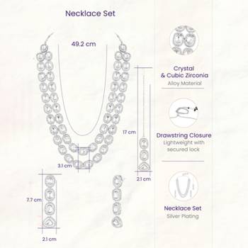 Rhodium white long necklace earrings maangtikka set for women crystal 4