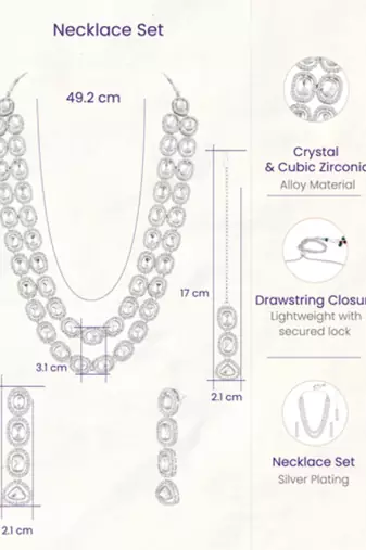 Rhodium white long necklace earrings maangtikka set for women crystal