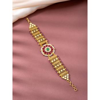 Rani pink green synthetic stone & beads studded openable bracelet ethnic jewellery gift for women 2