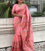 Pink woven design silk blend saree