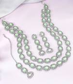 Cubic zirconia & mint crystal studded necklace earrings maangtikka