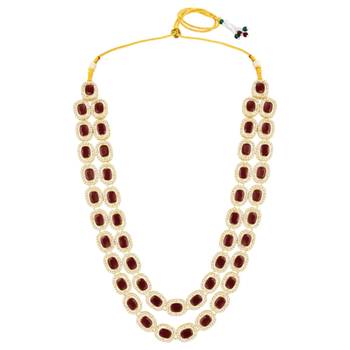 Cubic zirconia & maroon crystal studded necklace earrings maangtikka 2