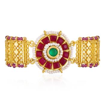 Rani pink green synthetic stone & beads studded openable bracelet ethnic jewellery gift for women 3
