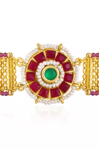 Rani pink green synthetic stone & beads studded openable bracelet ethnic jewellery gift for women