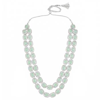 Cubic zirconia & mint crystal studded necklace earrings maangtikka 2