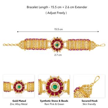 Rani pink green synthetic stone & beads studded openable bracelet ethnic jewellery gift for women 4