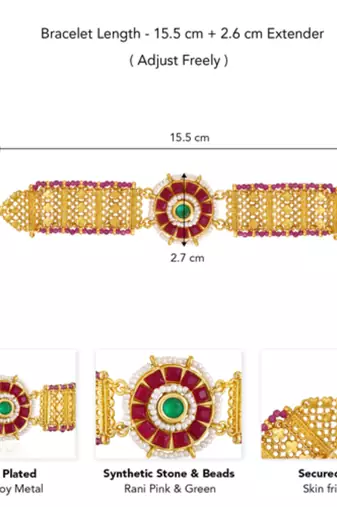 Rani pink green synthetic stone & beads studded openable bracelet ethnic jewellery gift for women
