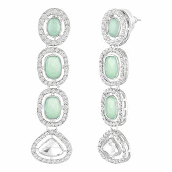 Cubic zirconia & mint crystal studded necklace earrings maangtikka 3