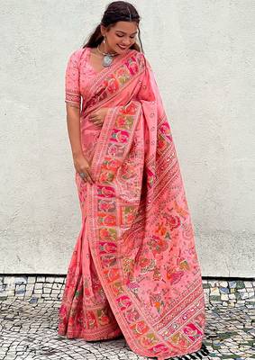 Pink woven design silk blend saree 3