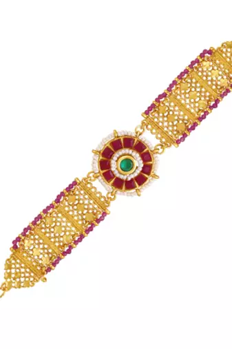 Rani pink green synthetic stone & beads studded openable bracelet ethnic jewellery gift for women