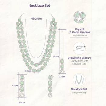 Cubic zirconia & mint crystal studded necklace earrings maangtikka 4
