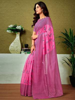 Pink paisley ready to wear tussar saree 2