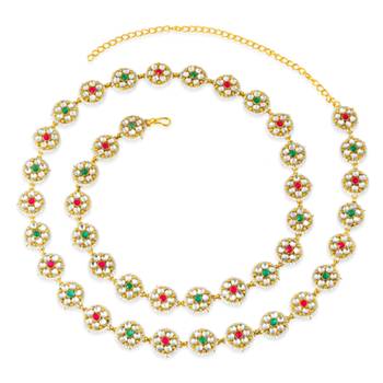 Gold plated kundan & beads studded ethnic kamarbandh belly chain jewellery for women 1