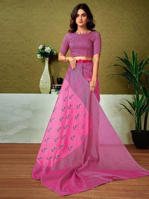 Pink paisley ready to wear tussar saree 4