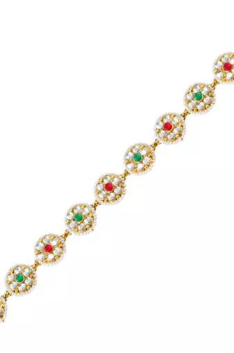 Gold plated kundan & beads studded ethnic kamarbandh belly chain jewellery for women