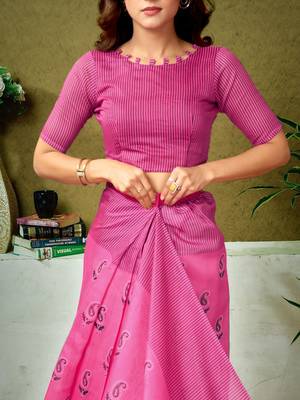 Pink paisley ready to wear tussar saree 5