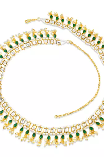 Green faux emerald & lariya studded stylish belly chain kamar band ethnic jewelry for women