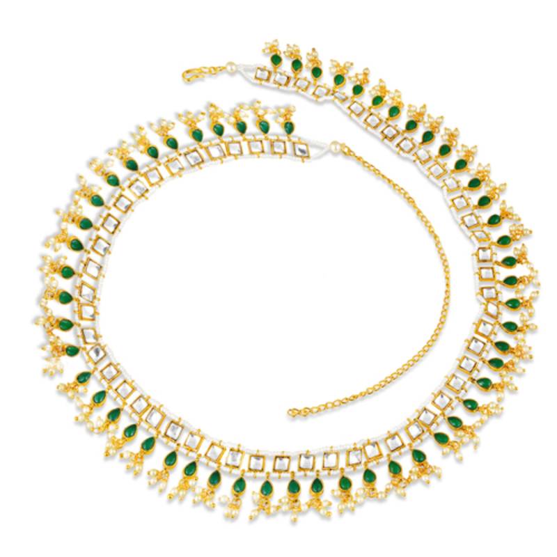 Green faux emerald & lariya studded stylish belly chain kamar band ethnic jewelry for women
