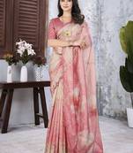 Pink floral organza saree