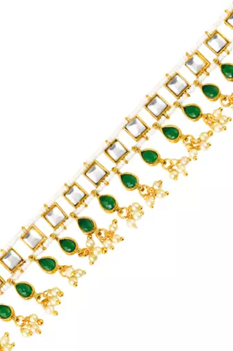 Green faux emerald & lariya studded stylish belly chain kamar band ethnic jewelry for women