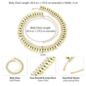 Green faux emerald & lariya studded stylish belly chain kamar band ethnic jewelry for women 3