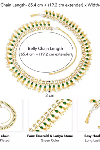 Green faux emerald & lariya studded stylish belly chain kamar band ethnic jewelry for women