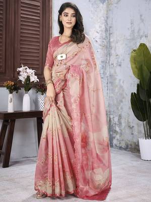 Pink floral organza saree 2