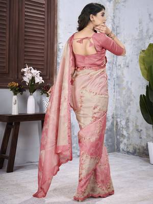 Pink floral organza saree 3